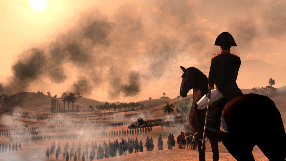Während die Sonne über Ägypten untergeht, inspiziert Napoleon Bonaparte seine Schlachtordnung.