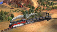 A Golden State engine hauls oil past mesas in the south-western United States.
