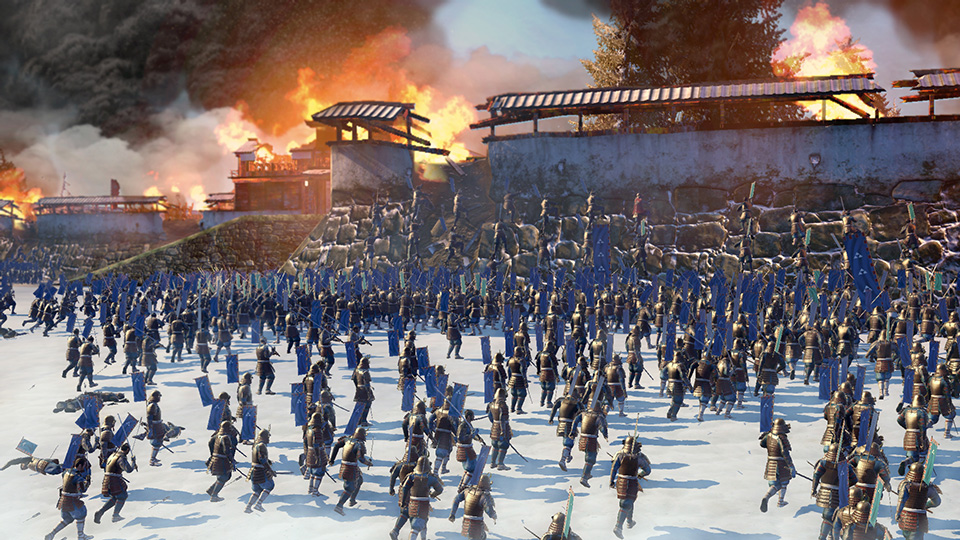 Schnee behindert auch die stärksten Krieger, aber diese Samurai haben die Festungsmauern gestürmt. 