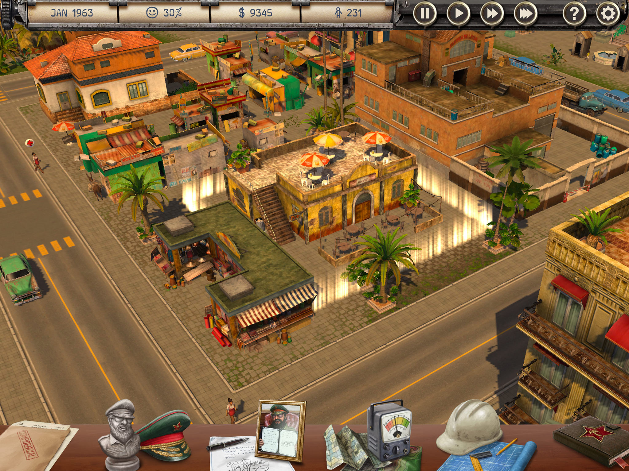 Screen shot of Tropico for iPad's new Dictator’s Desk