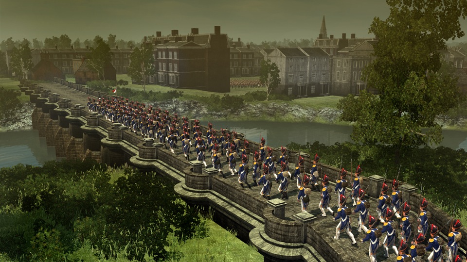Французская пехота входит в город по незащищенному мосту.