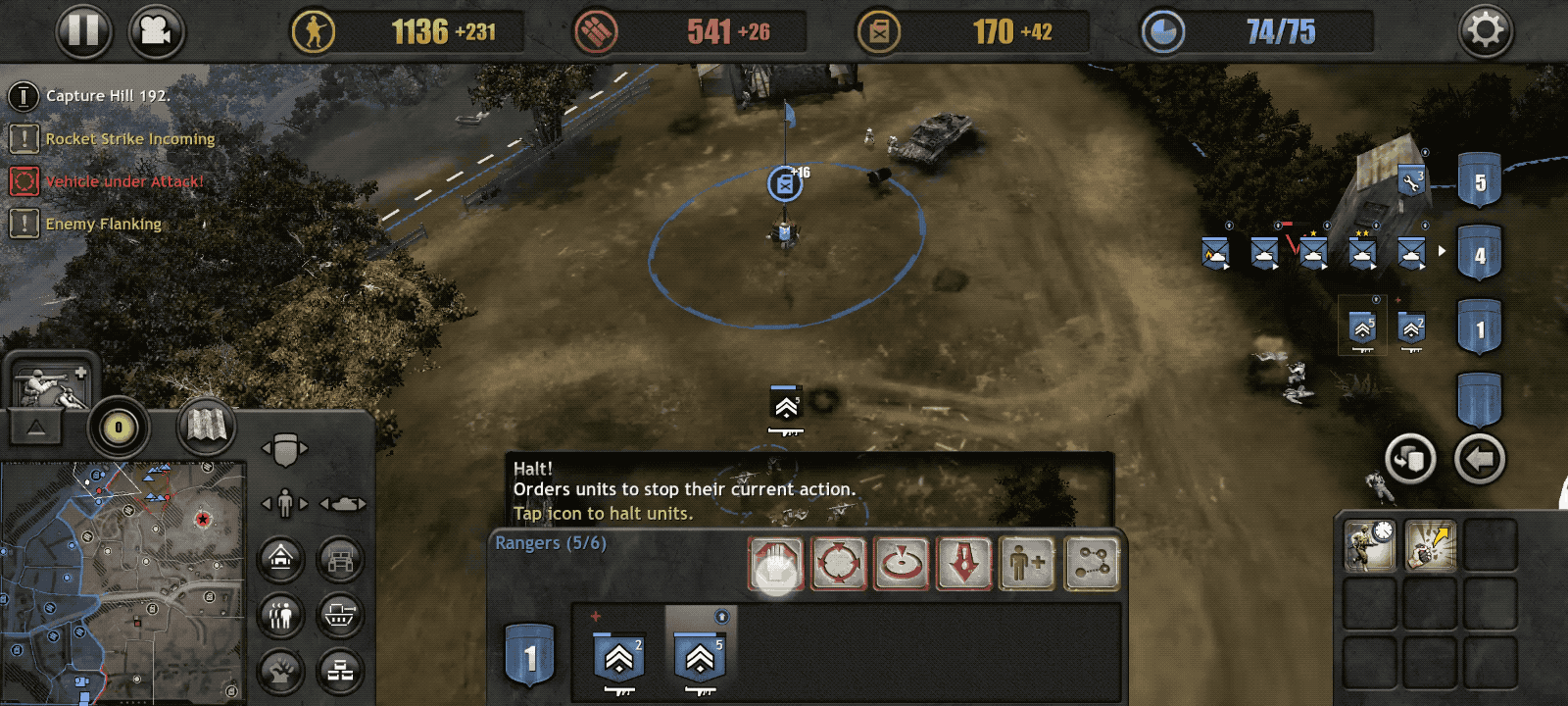 Tap & Hold Button Overlay in Company of Heroes for iPhone and Android