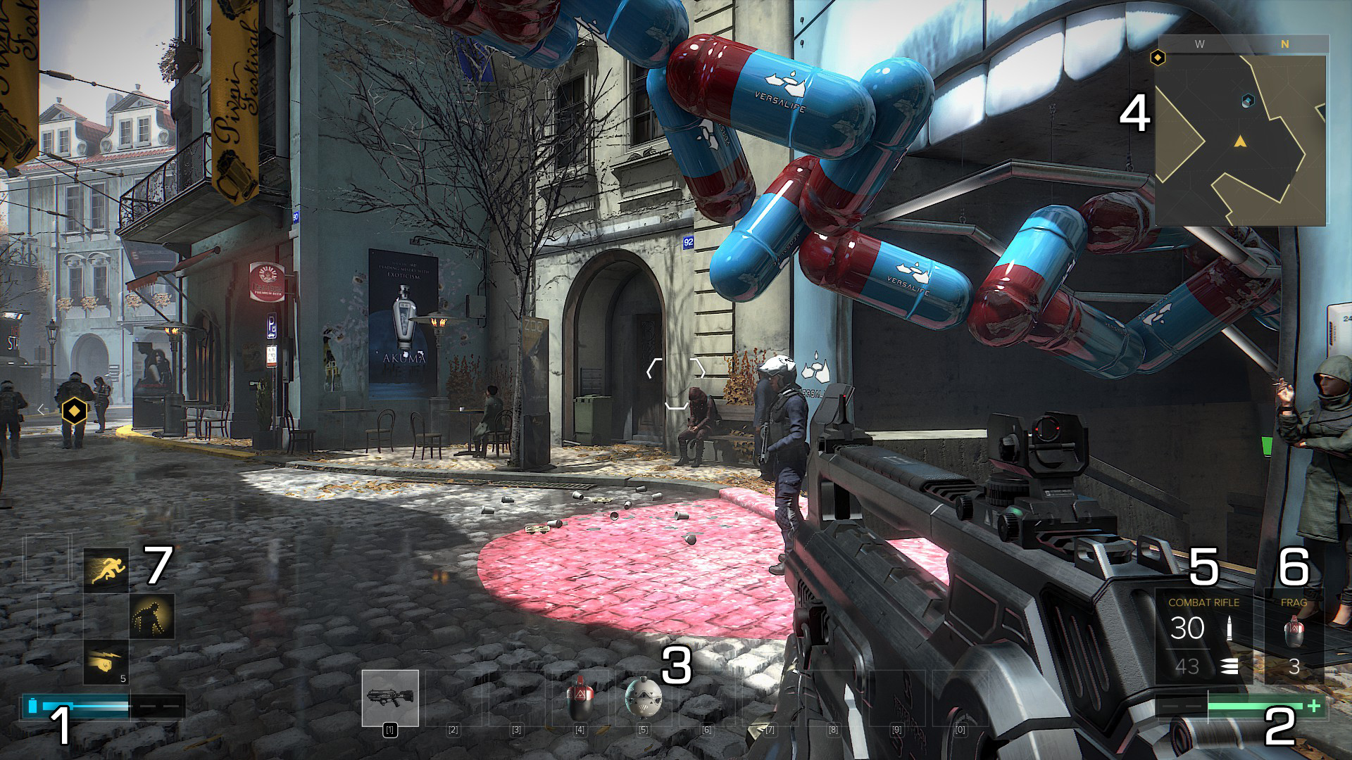 Game Screen showing Deus Ex: Mankind Divided's HUD