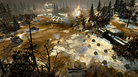 A convoy of US tanks and infantry assault a heavily fortified German position.