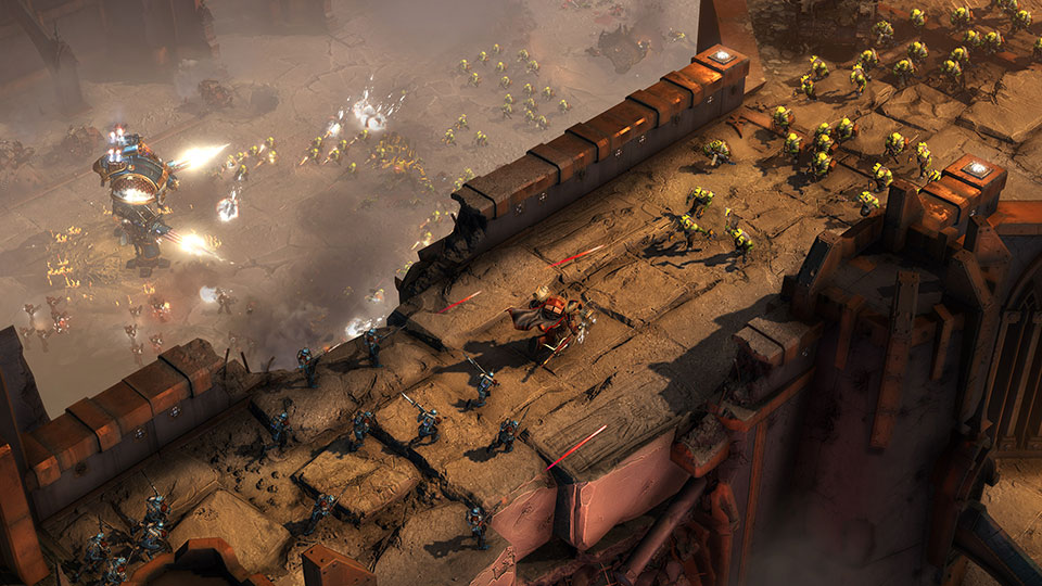 Gabriel Angelos heads the charge against a horde of Ork Shoota Boyz in Varlock Keep.
