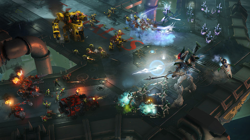 When giants meet: Ork mech Gorkanaut closes in on the Eldar’s monstrous but elegant Wraithknight.