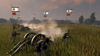 A Prussian artillery battery opens fire on French infantry to devastating effect.