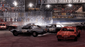 Coches luchando por ser el último que quede en el Derbi de Demolición.