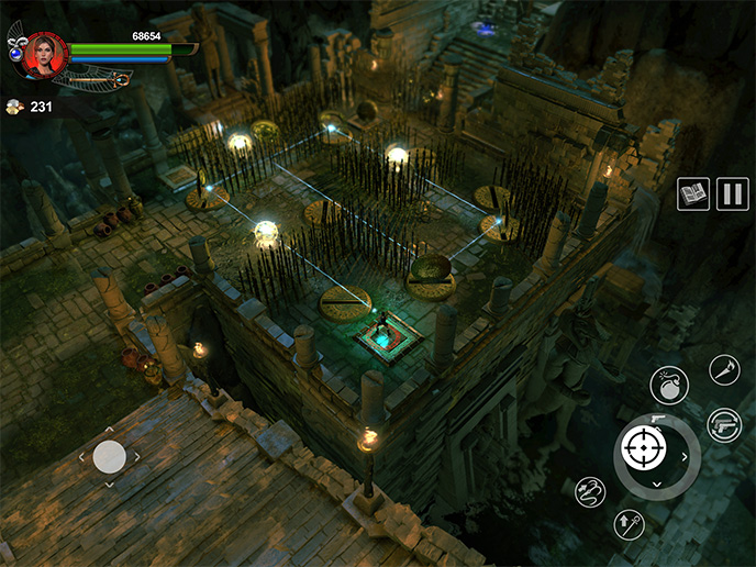 <strong>BRAIN TEASING AND CHASM LEAPING</strong> Test your wits and your reflexes against devilish puzzles, platforming challenges and trap-laden tombs.