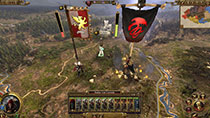 Under a red Dragon banner, Vampire Counts move to attack an Empire army.