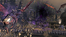A Vampire Lord astride her Hellsteed casts dark magic on an Empire army.
